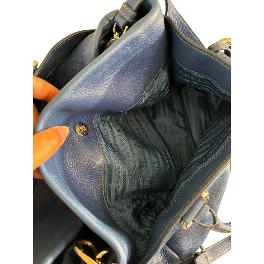 Prada Vitello Daino Baulette Cobalto w/ Crossbody Strap Leather Tote - Picture 13 of 13
